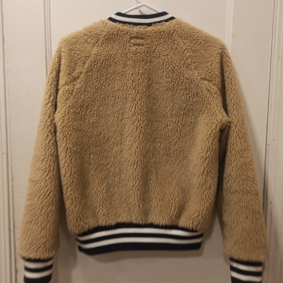 MOTHER Beige Teddy Letterman Snap women's Bomber Jacket in More Than a Feeling - Picture 8 of 16